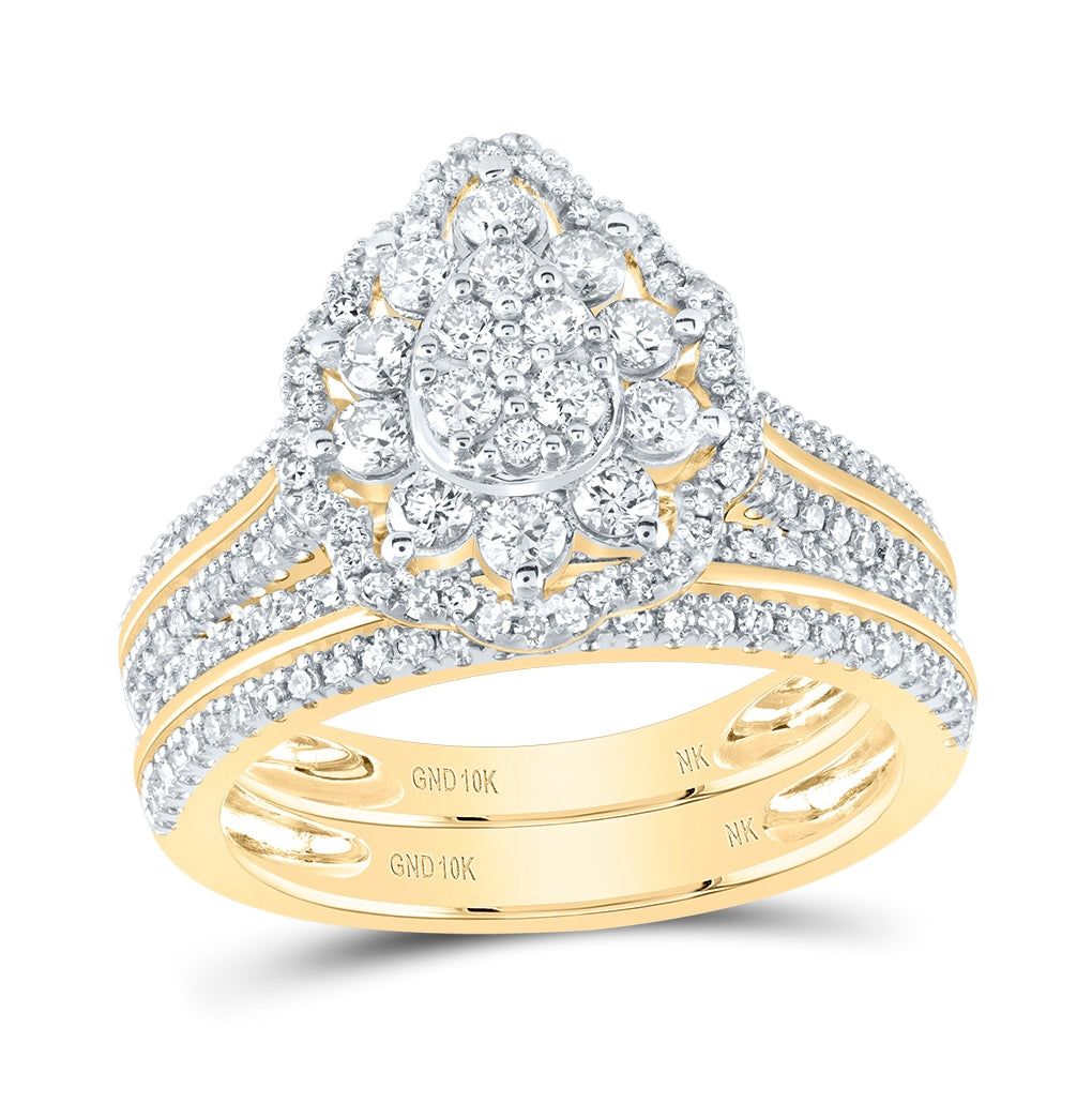 10K Yellow Or White Or Rose Gold Round Diamond Teardrop Bridal Wedding Ring Band Set , Womens Size: 5-10