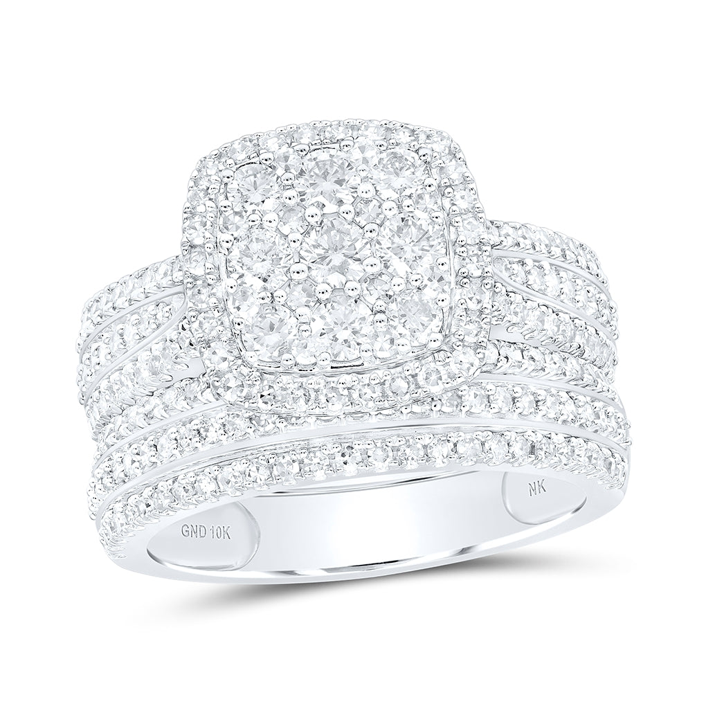 10K Yellow Or White Or Rose Gold Round Diamond Square Cluster Bridal Wedding Ring Band Set, Womens Size: 5-10