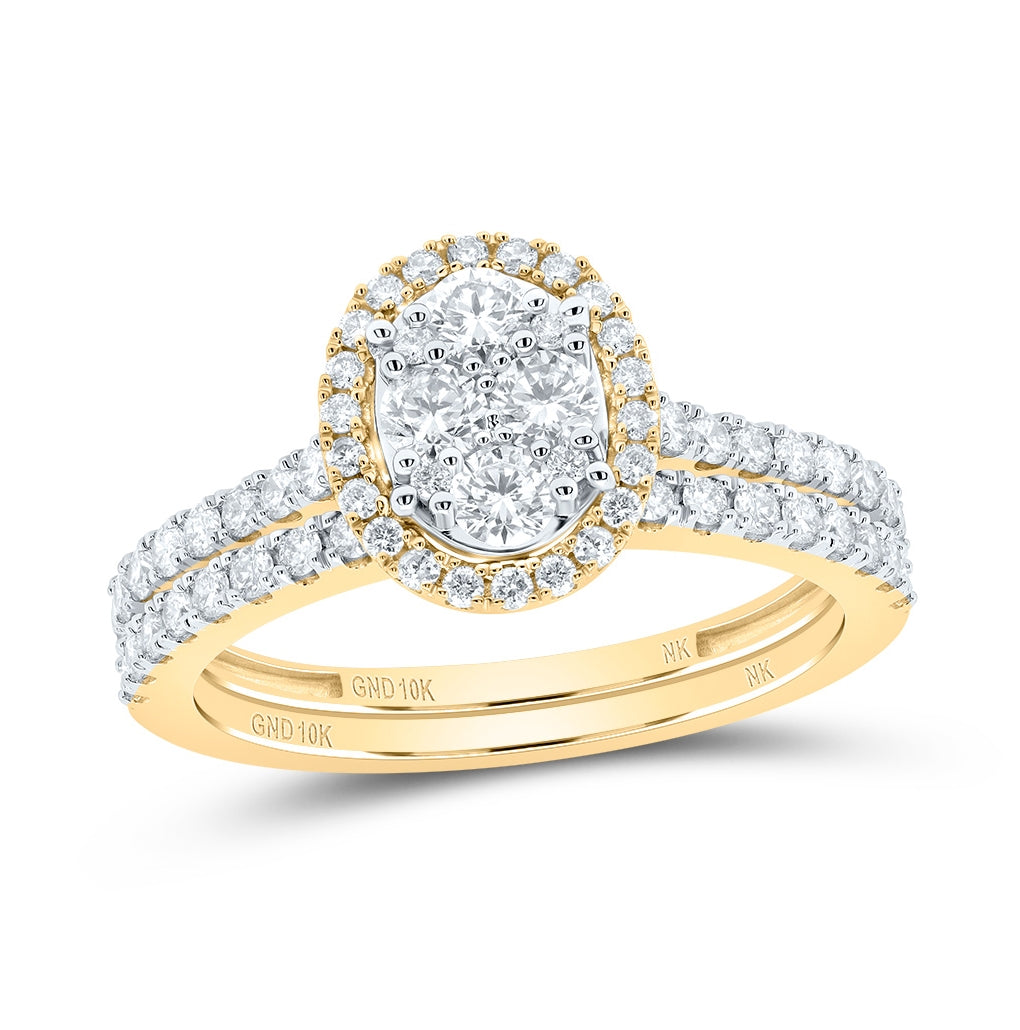 10K Yellow Or White Or Rose Gold Round Diamond Halo Bridal Wedding Ring Band Set , Womens Size: 5-10