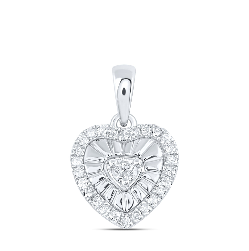 Sterling Silver Womens Round Diamond Heart Pendant 1/8ctw, Length: 0.55 Inch Width: 0.35 Inch