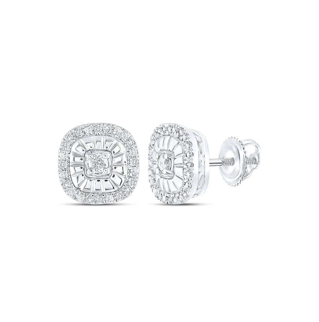 Sterling Silver Womens Round Diamond Square Earrings 1/5ctw, Length: 0.28 Inch Width: 0.28 Inch