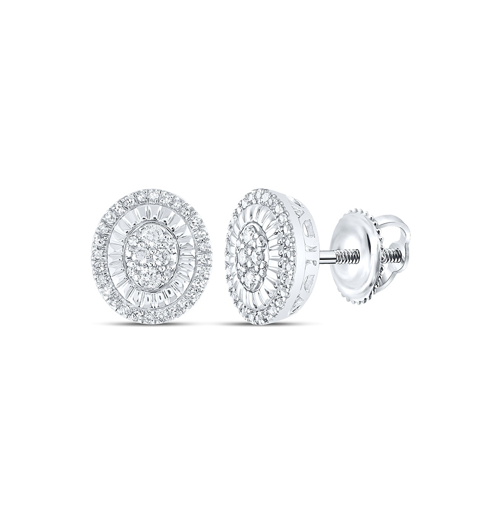 Sterling Silver Womens Round Diamond Oval Earrings 1/3ctw, Length: 0.32 Inch Width: 0.3 Inch