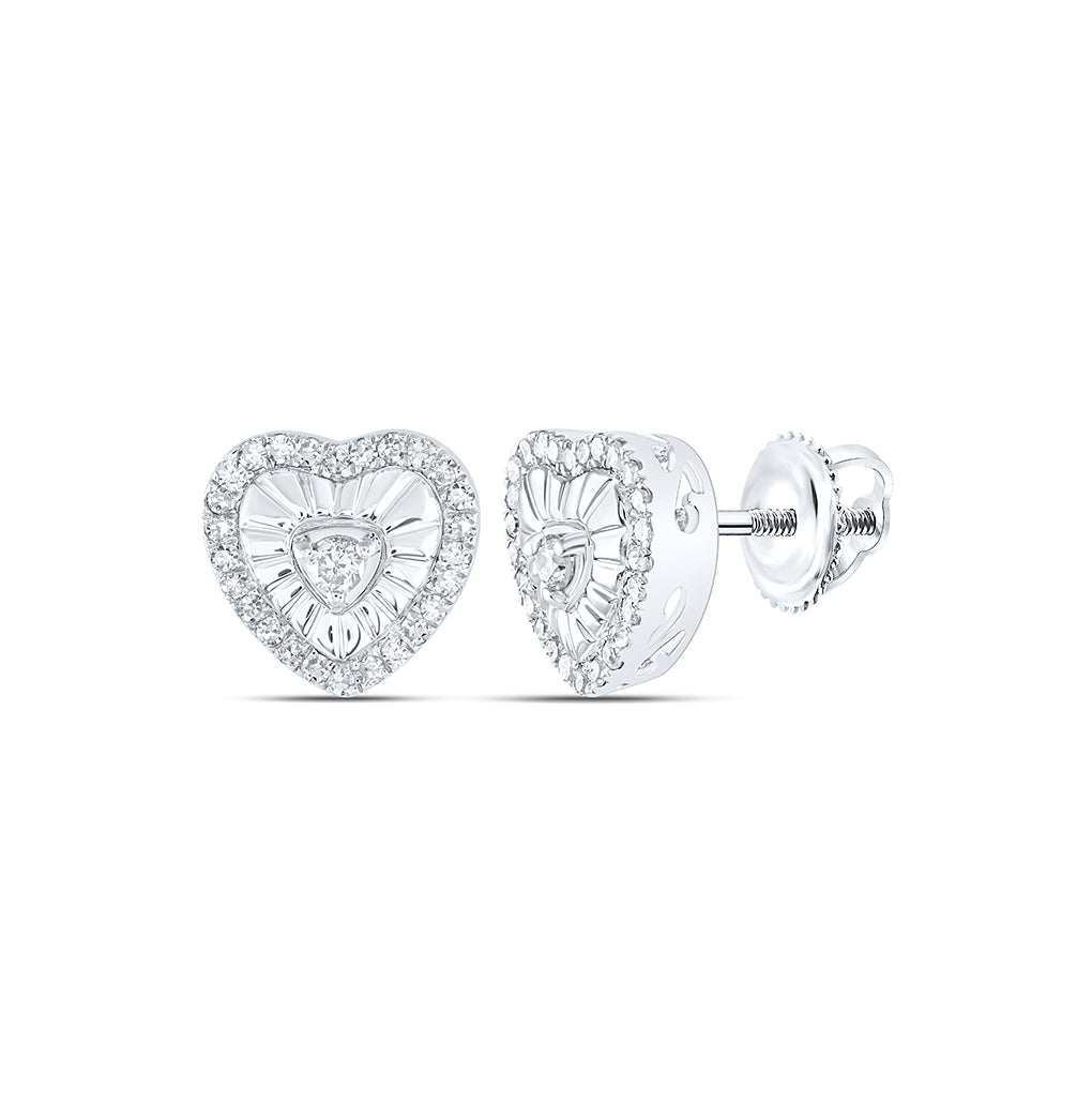 Sterling Silver Womens Round Diamond Heart Earrings 1/4ctw, Length: 0.3 Inch Width: 0.3 Inch