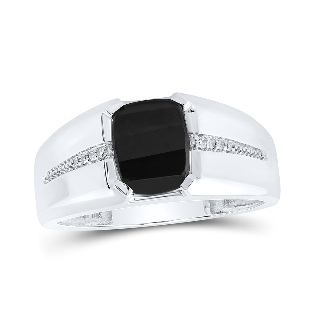 10K Yellow Or White Or Rose Gold Mens Cushion Onyx Diamond Band Ring , Mens Size: 7-13