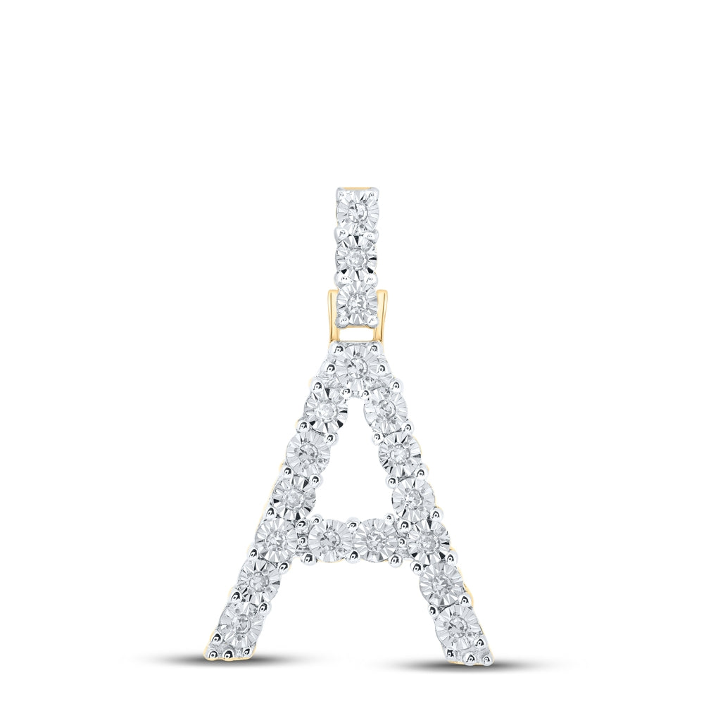 10K Yellow Or White Gold Womens Round Diamond Initial Letter Pendant, Length: 1 In, Width: 0.6 In