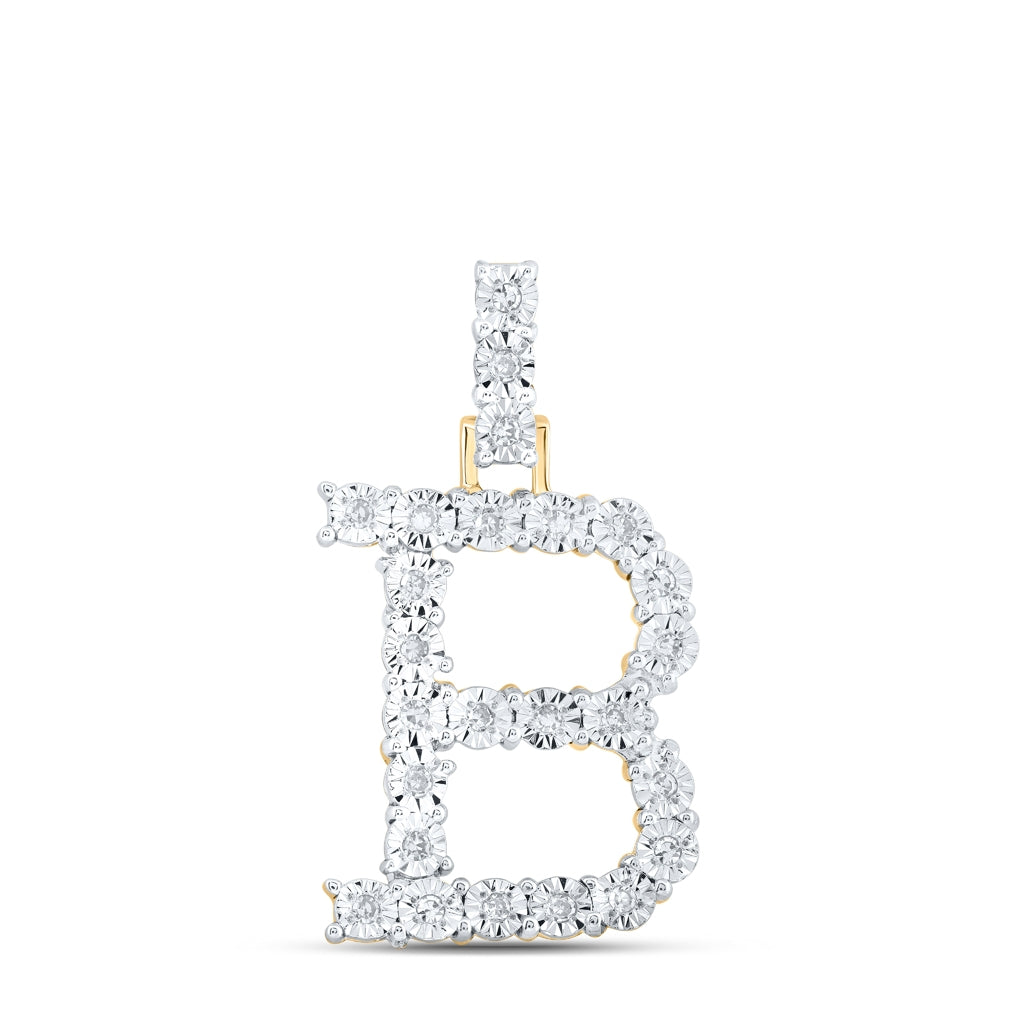 10K Yellow Or White Gold Womens Round Diamond Initial Letter Pendant, Length: 1 In, Width: 0.6 In