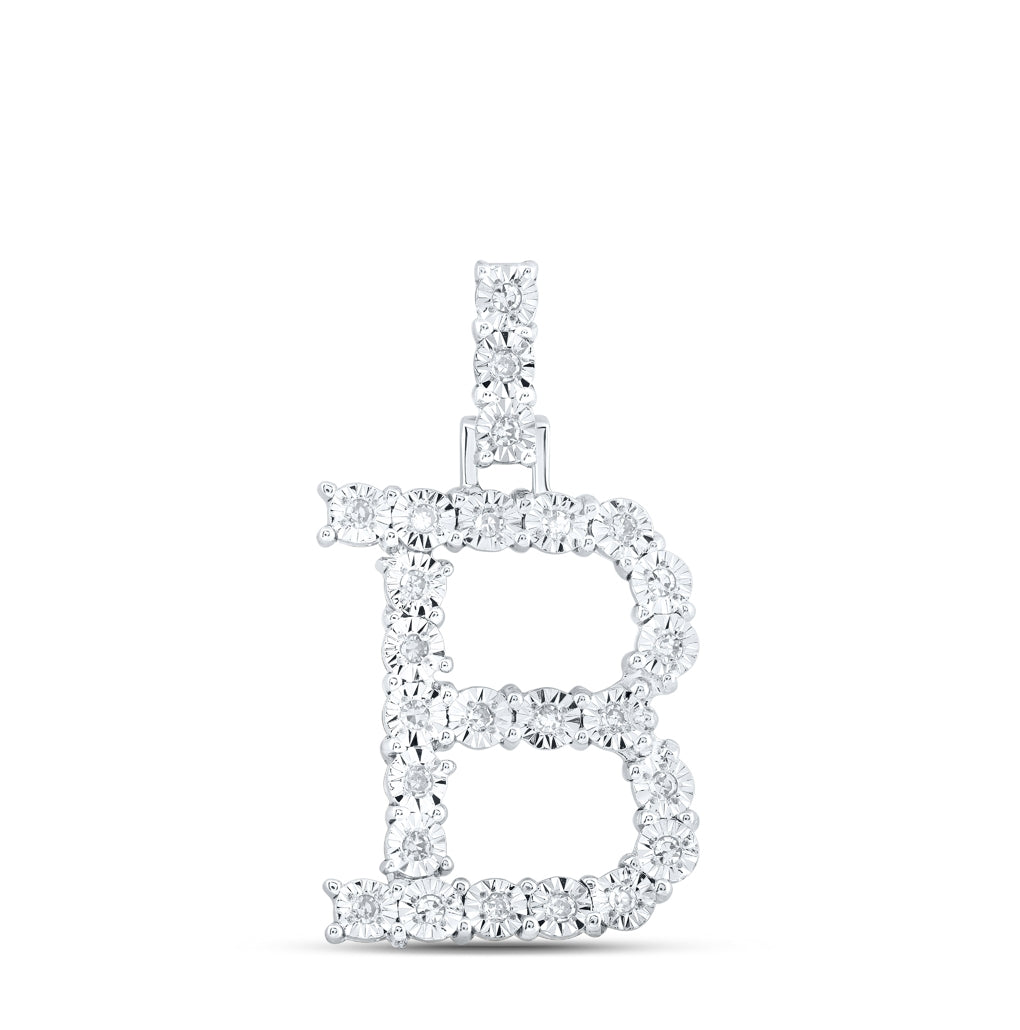 10K Yellow Or White Gold Womens Round Diamond Initial Letter Pendant, Length: 1 In, Width: 0.6 In