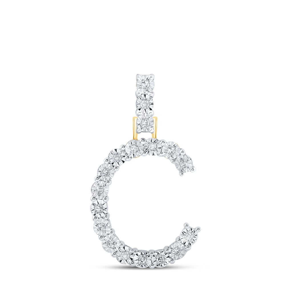 10K Yellow Or White Gold Womens Round Diamond Initial Letter Pendant, Length: 1 In, Width: 0.6 In