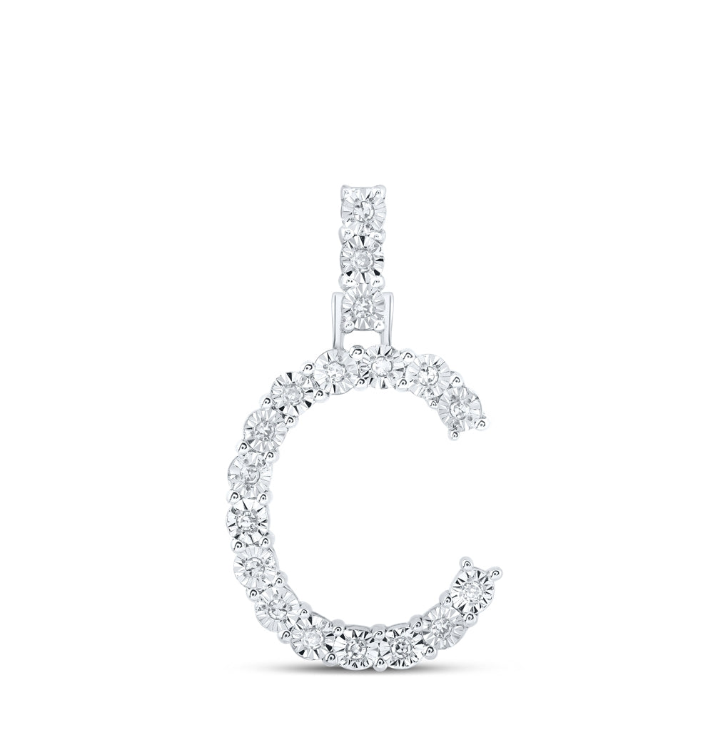 10K Yellow Or White Gold Womens Round Diamond Initial Letter Pendant, Length: 1 In, Width: 0.6 In