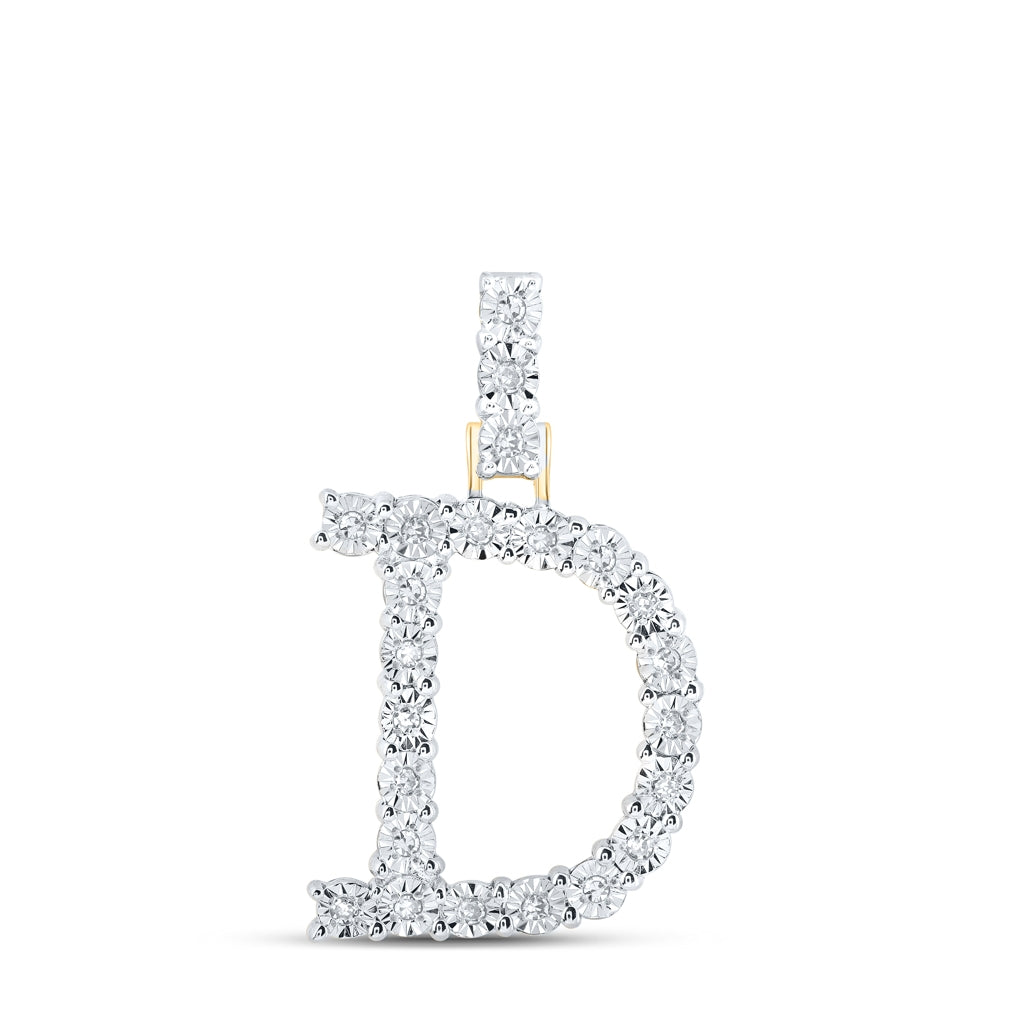 10K Yellow Or White Gold Womens Round Diamond Initial Letter Pendant, Length: 1 In, Width: 0.6 In