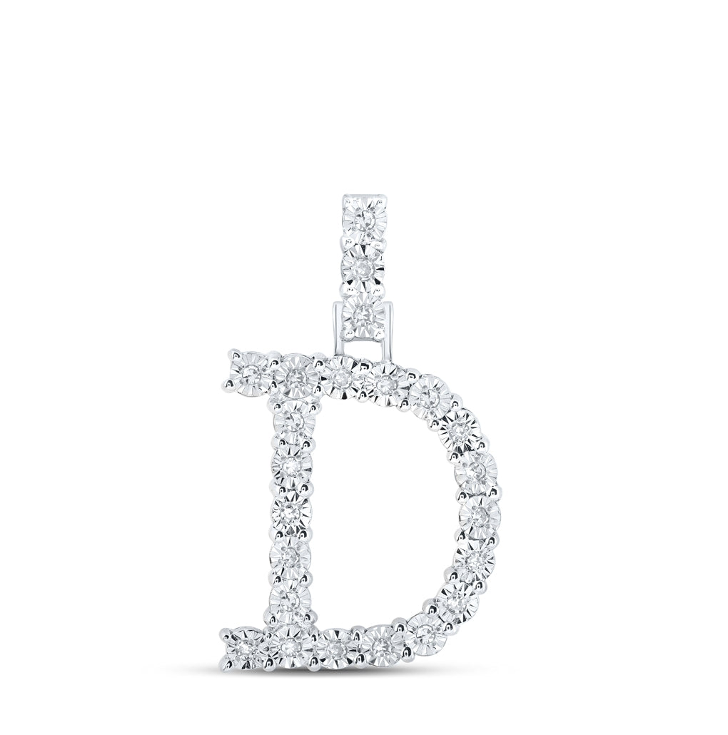 10K Yellow Or White Gold Womens Round Diamond Initial Letter Pendant, Length: 1 In, Width: 0.6 In