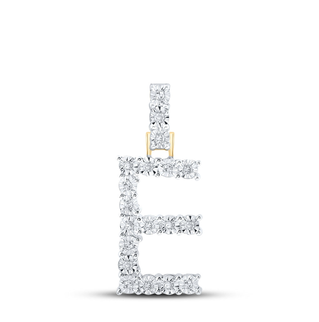 10K Yellow Or White Gold Womens Round Diamond Initial Letter Pendant, Length: 1 In, Width: 0.6 In