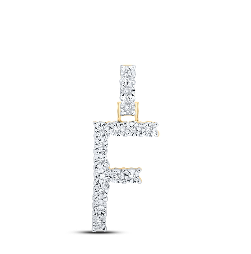 10K Yellow Or White Gold Womens Round Diamond Initial Letter Pendant, Length: 1 In, Width: 0.6 In