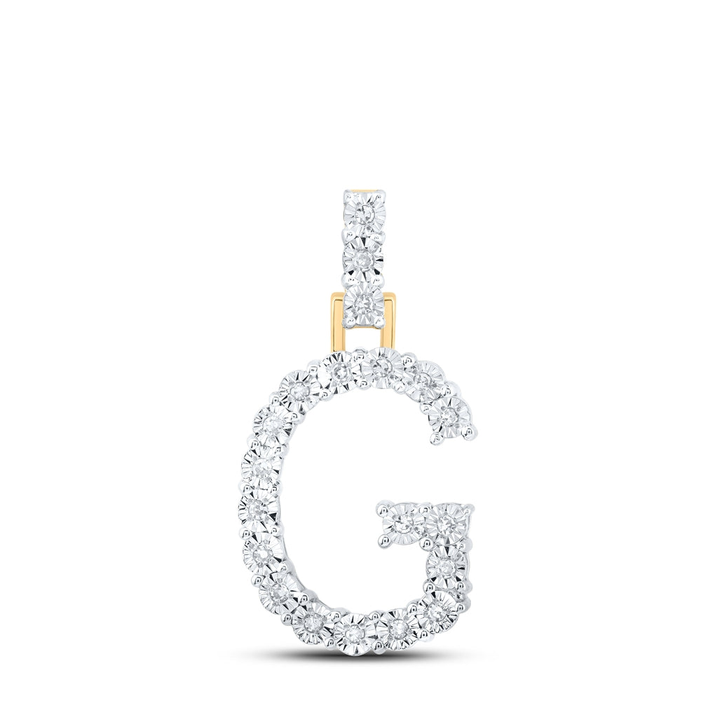 10K Yellow Or White Gold Womens Round Diamond Initial Letter Pendant, Length: 1 In, Width: 0.6 In
