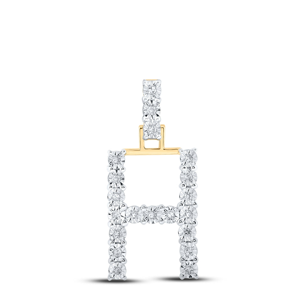 10K Yellow Or White Gold Womens Round Diamond Initial Letter Pendant, Length: 1 In, Width: 0.6 In