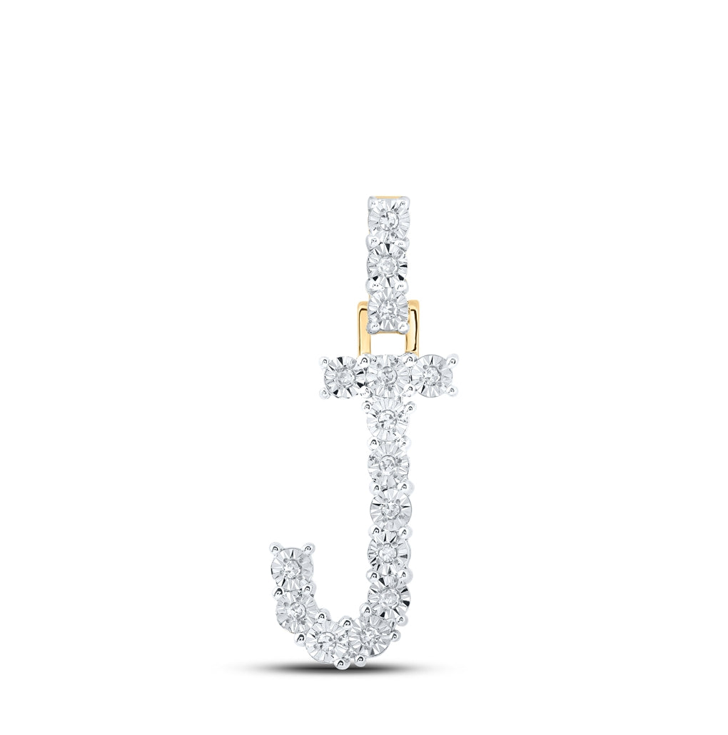 10K Yellow Or White Gold Womens Round Diamond Initial Letter Pendant, Length: 1 In, Width: 0.6 In
