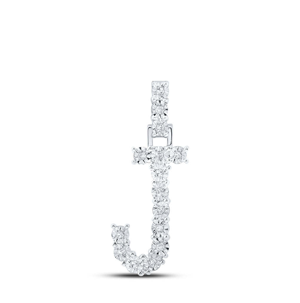 10K Yellow Or White Gold Womens Round Diamond Initial Letter Pendant, Length: 1 In, Width: 0.6 In