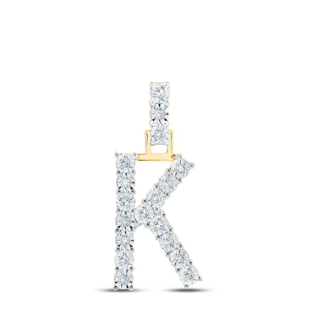 10K Yellow Or White Gold Womens Round Diamond Initial Letter Pendant, Length: 1 In, Width: 0.6 In