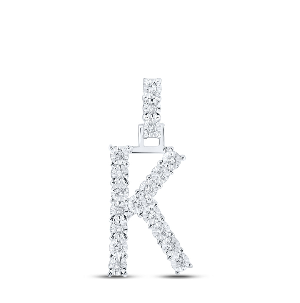 10K Yellow Or White Gold Womens Round Diamond Initial Letter Pendant, Length: 1 In, Width: 0.6 In