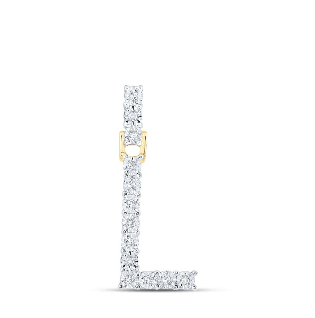10K Yellow Or White Gold Womens Round Diamond Initial Letter Pendant, Length: 1 In, Width: 0.6 In