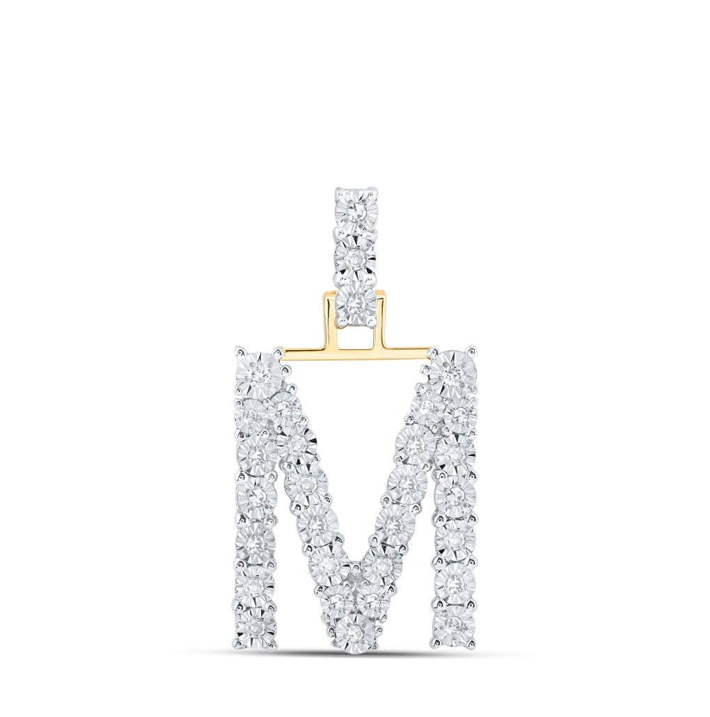 10K Yellow Or White Gold Womens Round Diamond Initial Letter Pendant, Length: 1 In, Width: 0.6 In