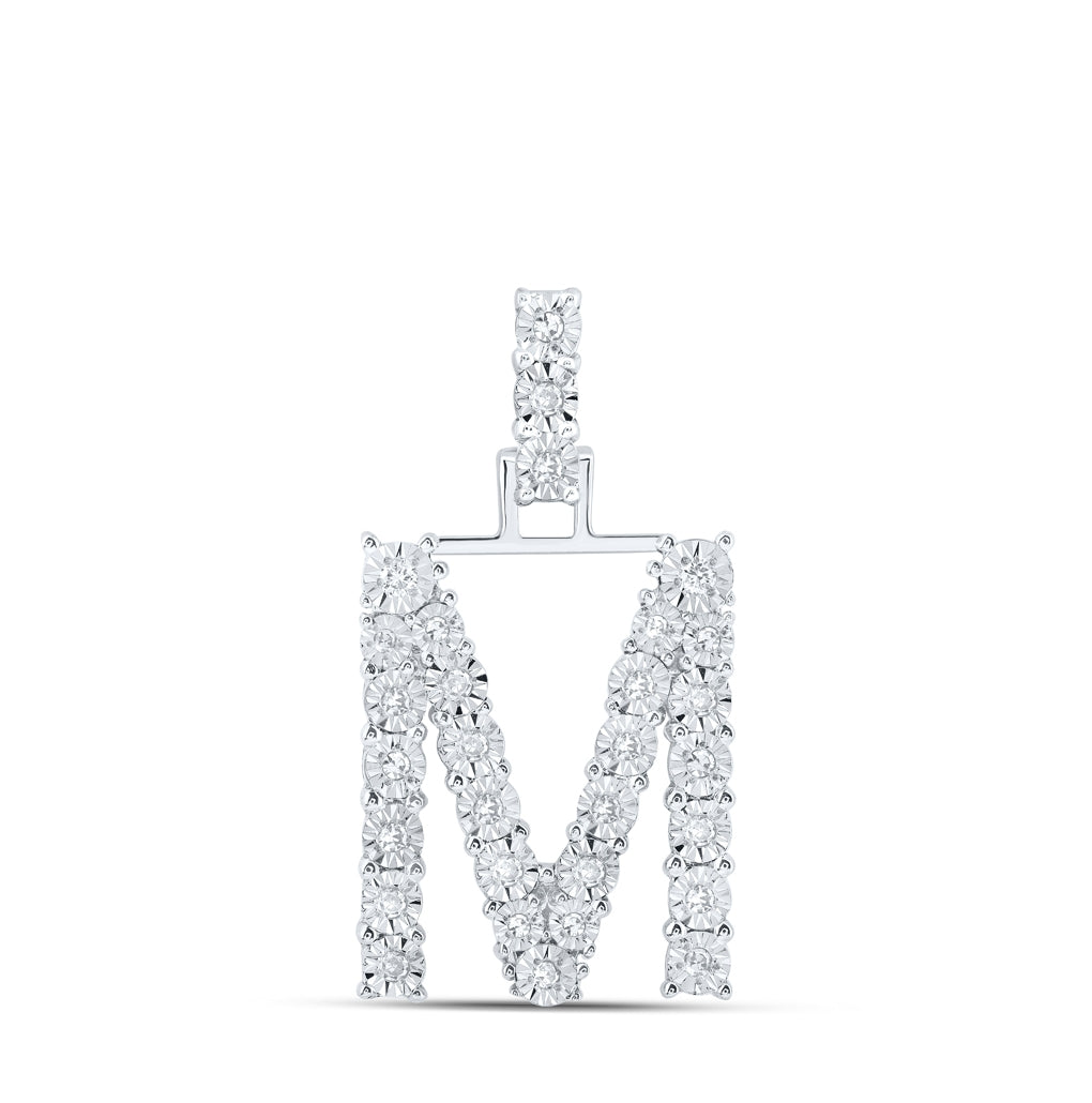 10K Yellow Or White Gold Womens Round Diamond Initial Letter Pendant, Length: 1 In, Width: 0.6 In