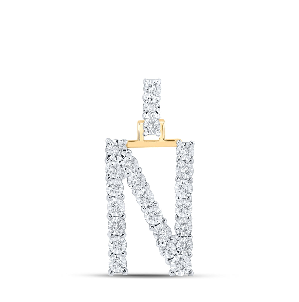 10K Yellow Or White Gold Womens Round Diamond Initial Letter Pendant, Length: 1 In, Width: 0.6 In
