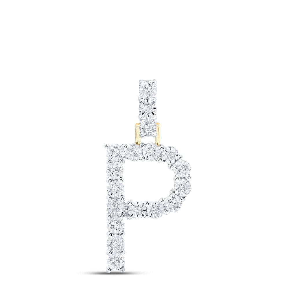 10K Yellow Or White Gold Womens Round Diamond Initial Letter Pendant, Length: 1 In, Width: 0.6 In
