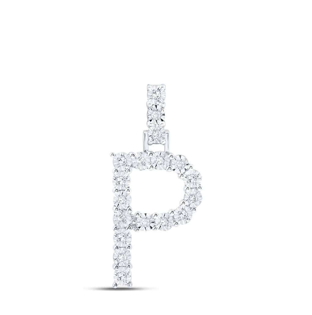 10K Yellow Or White Gold Womens Round Diamond Initial Letter Pendant, Length: 1 In, Width: 0.6 In