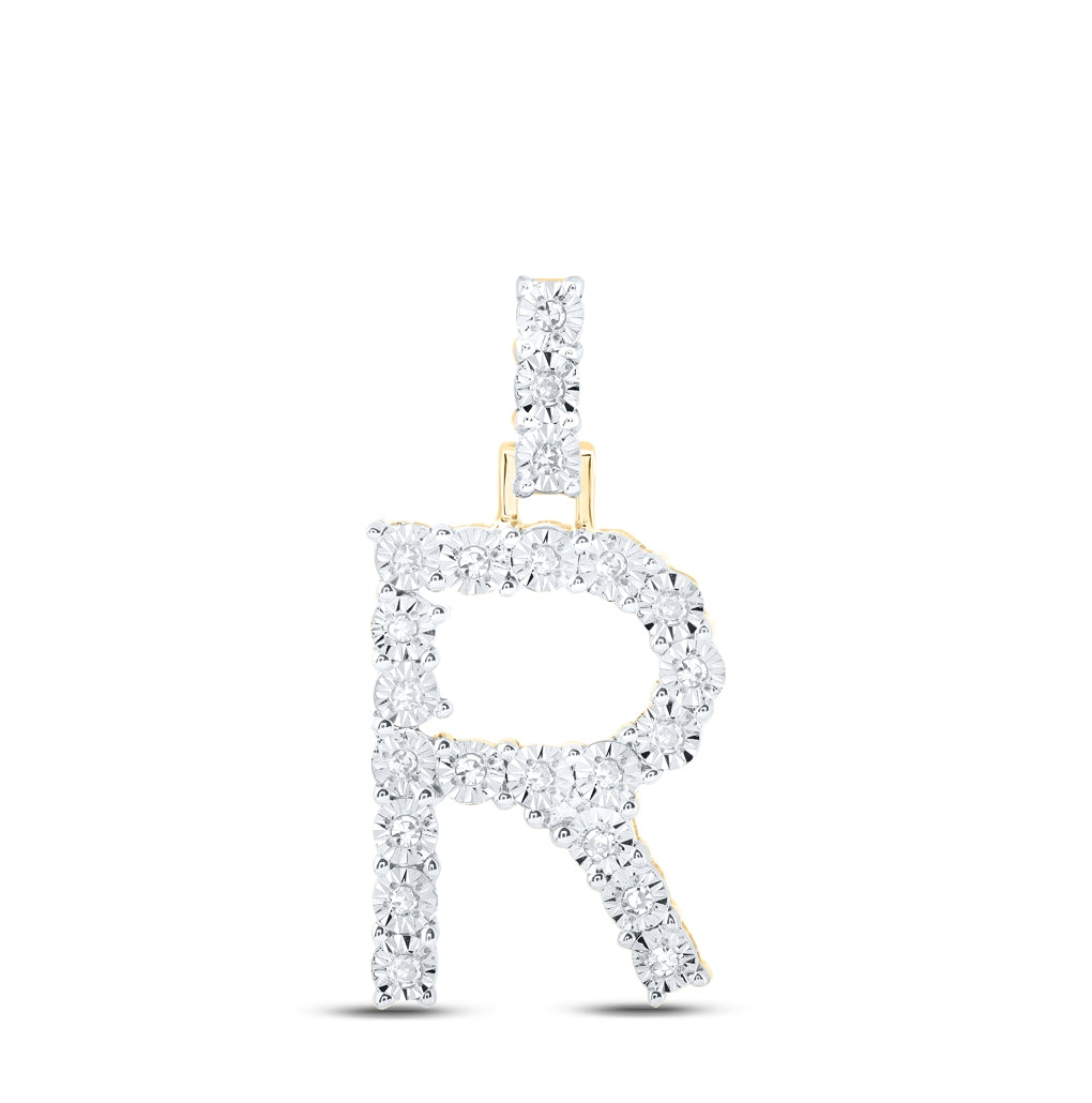 10K Yellow Or White Gold Womens Round Diamond Initial Letter Pendant, Length: 1 In, Width: 0.6 In
