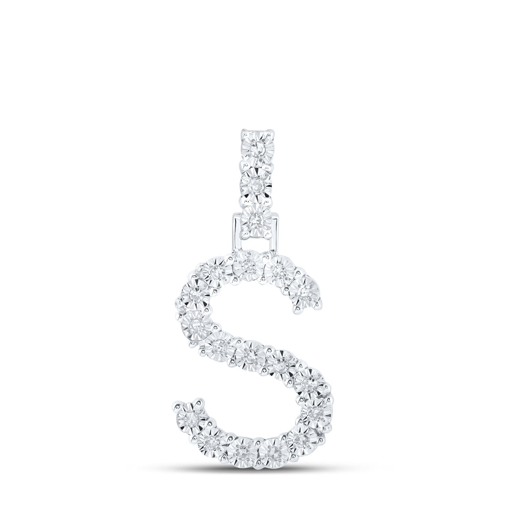 10K Yellow Or White Gold Womens Round Diamond Initial Letter Pendant, Length: 1 In, Width: 0.6 In