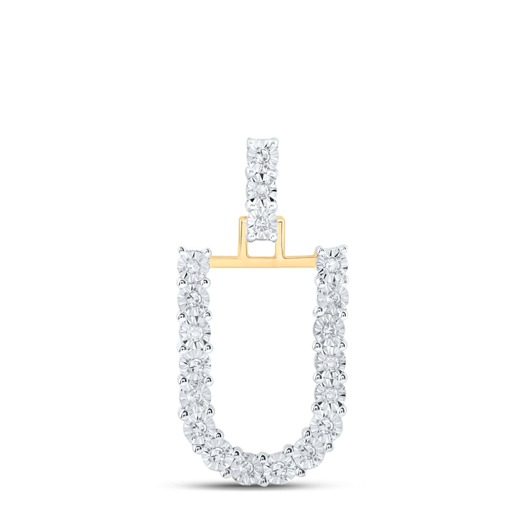 10K Yellow Or White Gold Womens Round Diamond Initial Letter Pendant, Length: 1 In, Width: 0.6 In