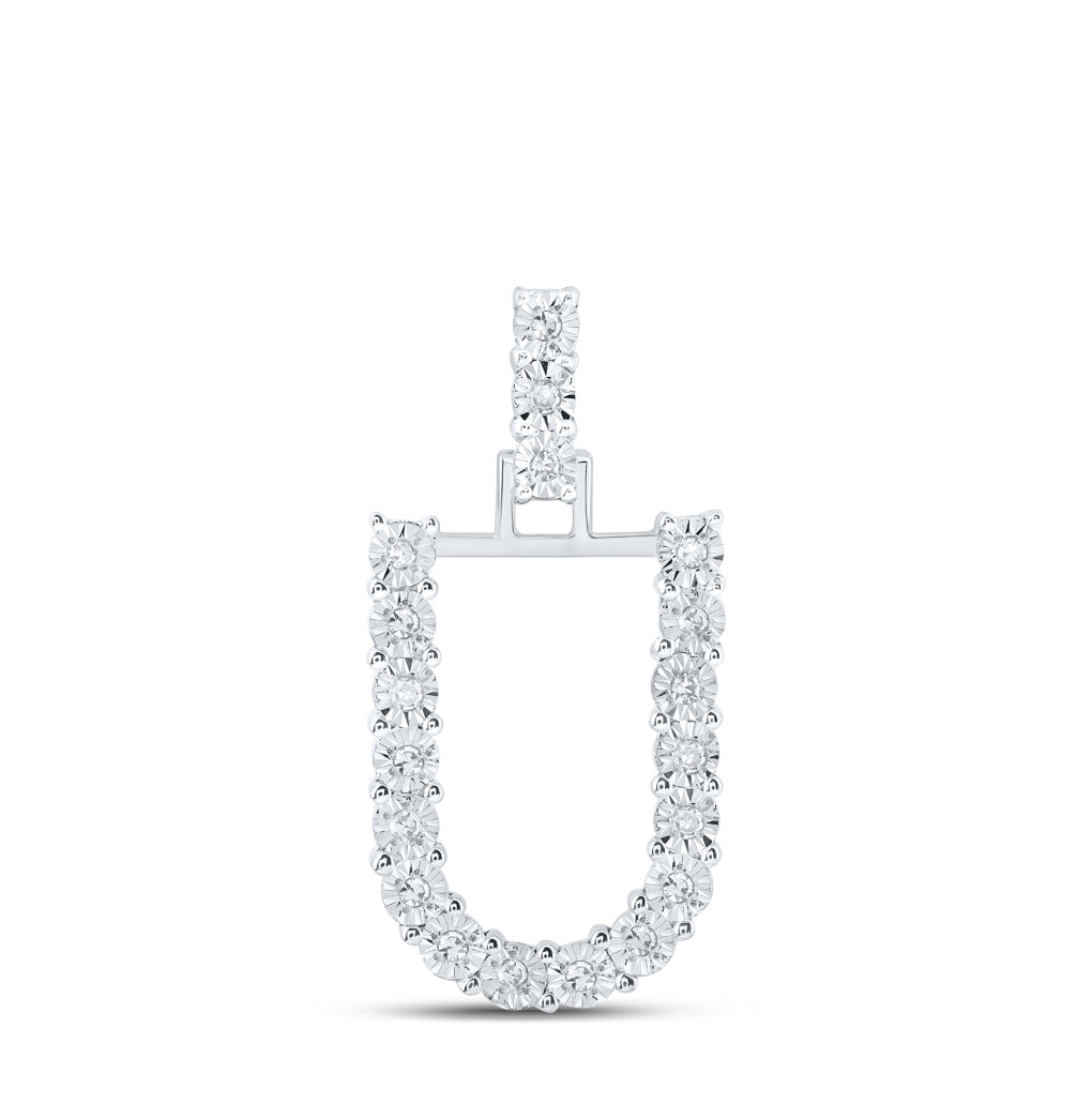 10K Yellow Or White Gold Womens Round Diamond Initial Letter Pendant, Length: 1 In, Width: 0.6 In