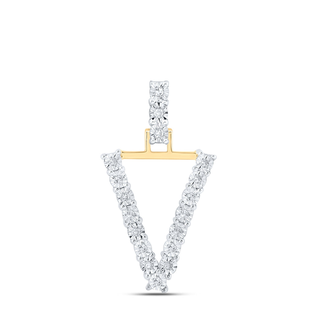 10K Yellow Or White Gold Womens Round Diamond Initial Letter Pendant, Length: 1 In, Width: 0.6 In