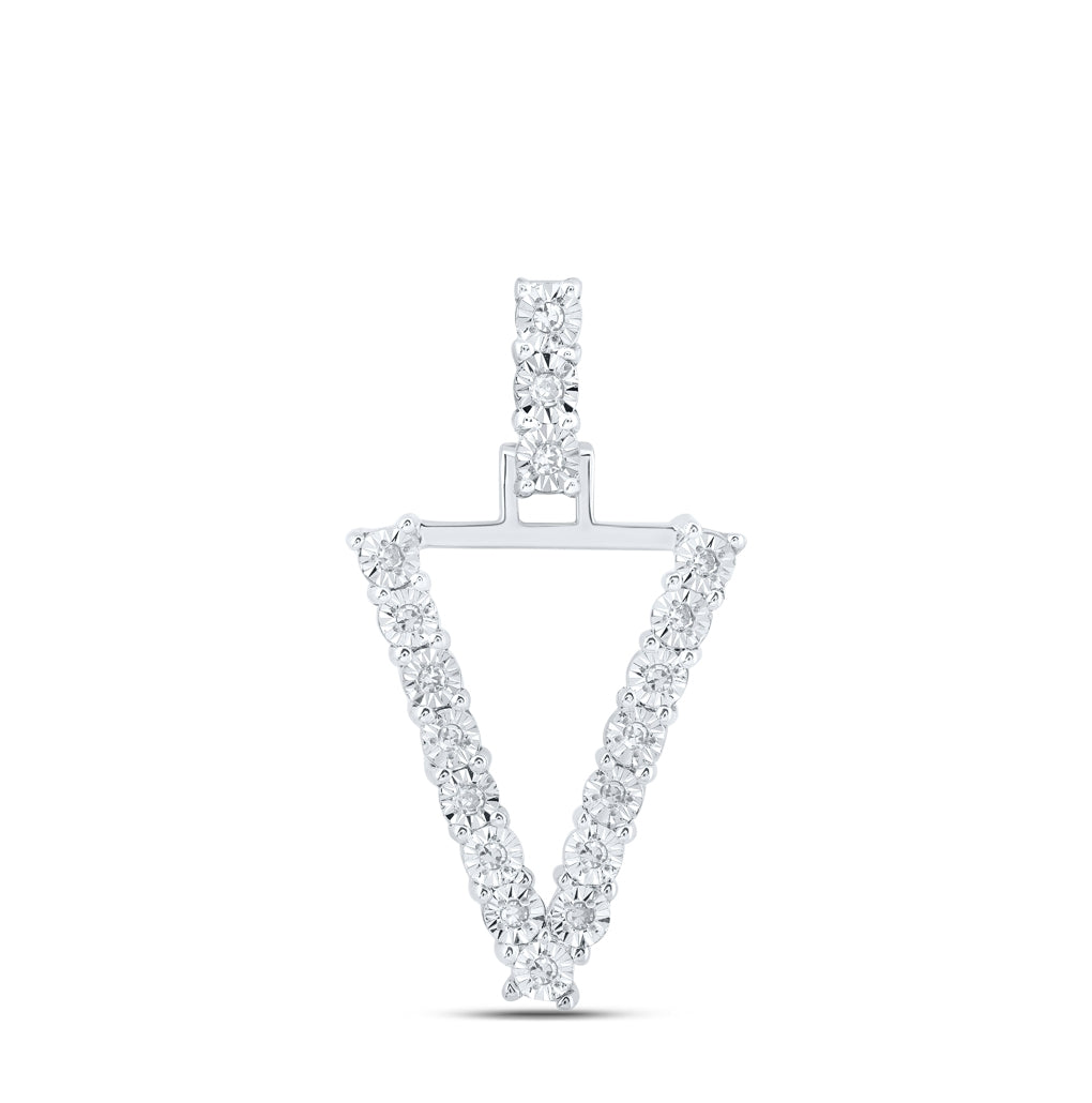 10K Yellow Or White Gold Womens Round Diamond Initial Letter Pendant, Length: 1 In, Width: 0.6 In