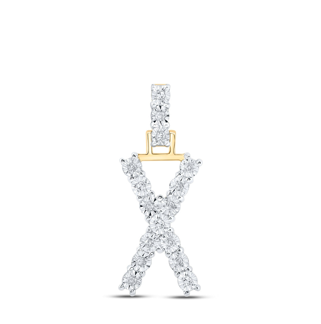 10K Yellow Or White Gold Womens Round Diamond Initial Letter Pendant, Length: 1 In, Width: 0.6 In