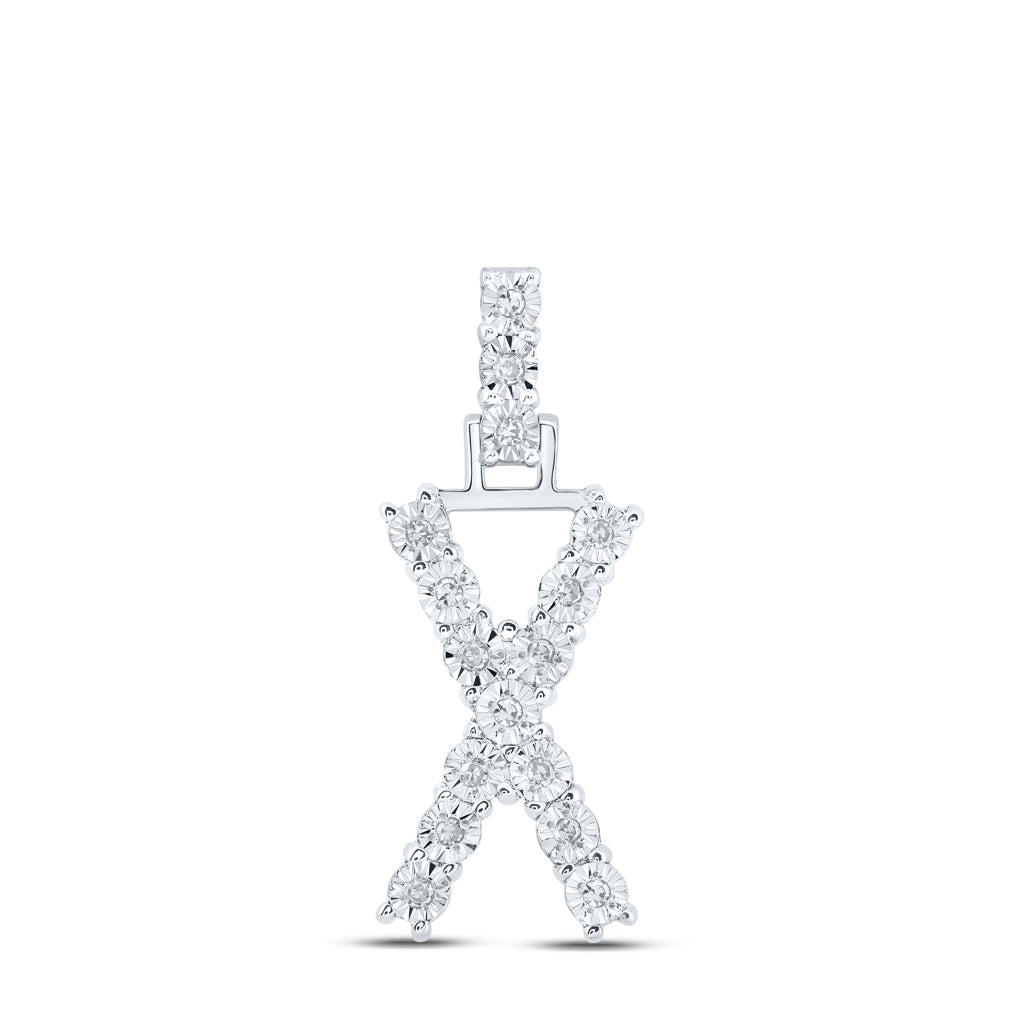 10K Yellow Or White Gold Womens Round Diamond Initial Letter Pendant, Length: 1 In, Width: 0.6 In