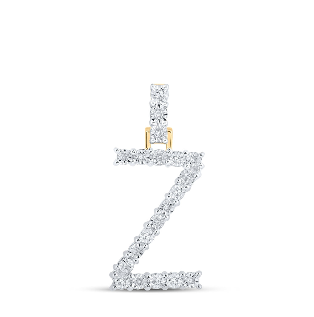 10K Yellow Or White Gold Womens Round Diamond Initial Letter Pendant, Length: 1 In, Width: 0.6 In