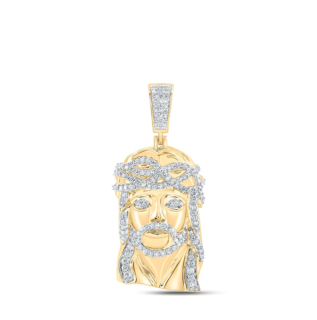 10K Yellow Gold Mens Round Diamond Jesus Face Charm Pendant 1-1/2ctw
