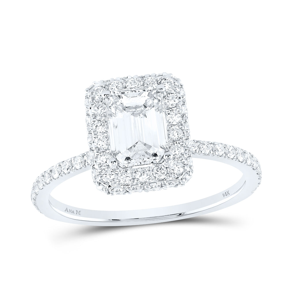 14K White Or Yellow Gold Emerald Diamond Halo Bridal Wedding Engagement Ring, Womens Size: 5-10
