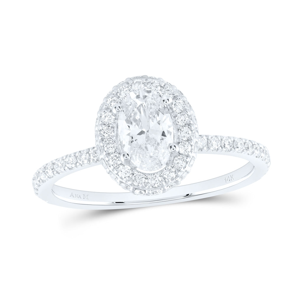 14K White Or Yellow Gold Oval Diamond Halo Bridal Wedding Engagement Ring , Womens Size: 5-10