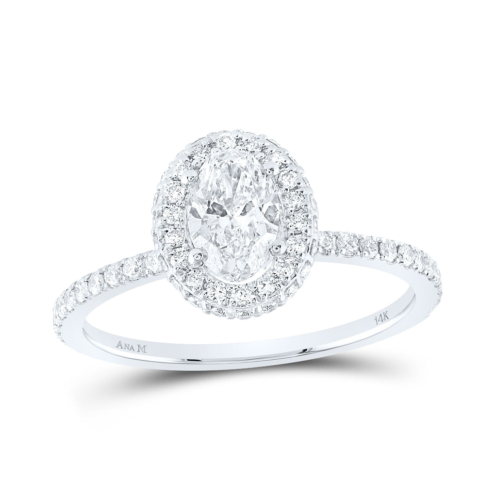 14K White Gold Oval Diamond Halo Bridal Wedding Engagement Ring 1-1/2ctw, Women's Size: 5-10