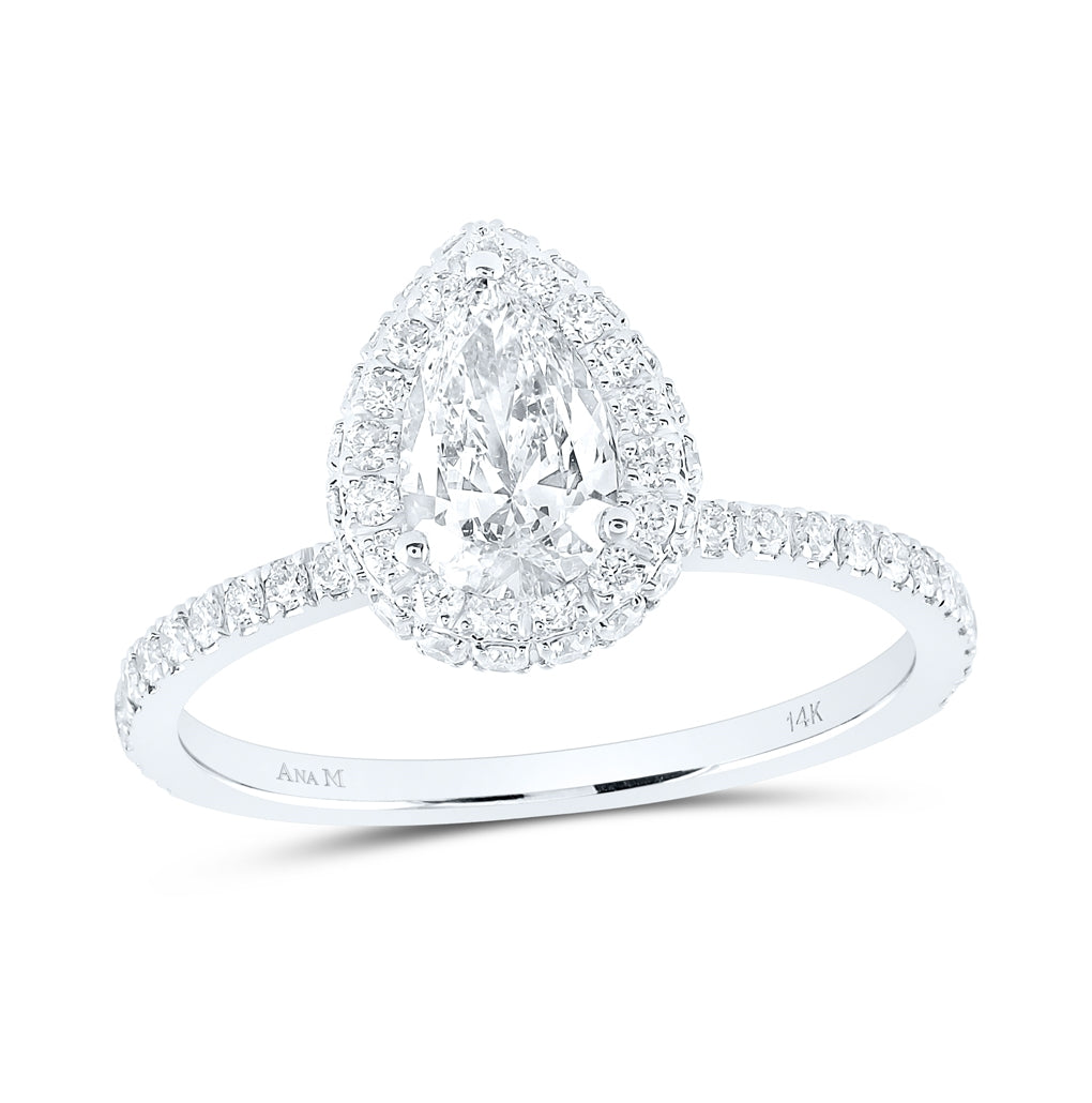 14K White Gold Pear Diamond Slender Halo Bridal Wedding Engagement Ring 1 Cttw, Womens Size: 5-10