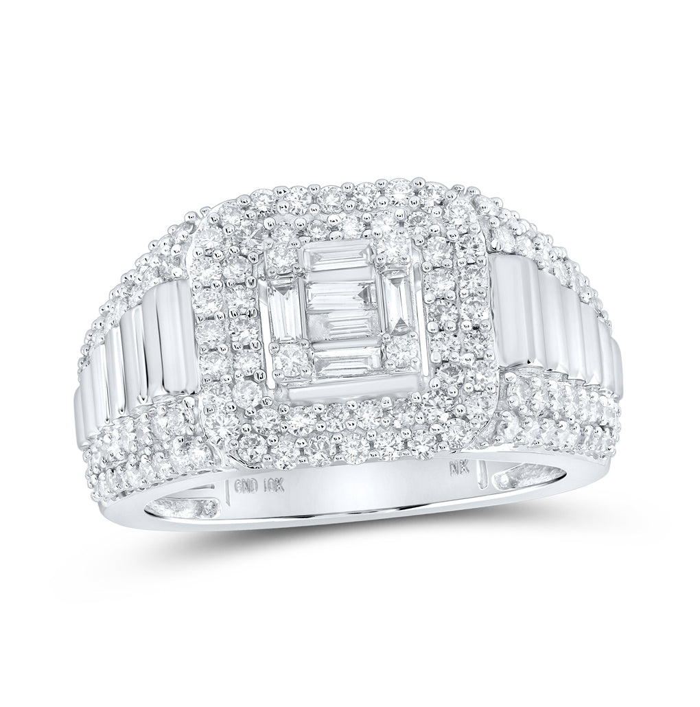 10K Yellow Or White Gold Mens Round Diamond Square Ring 1-1/2 Cttw, Mens Size: 7-13