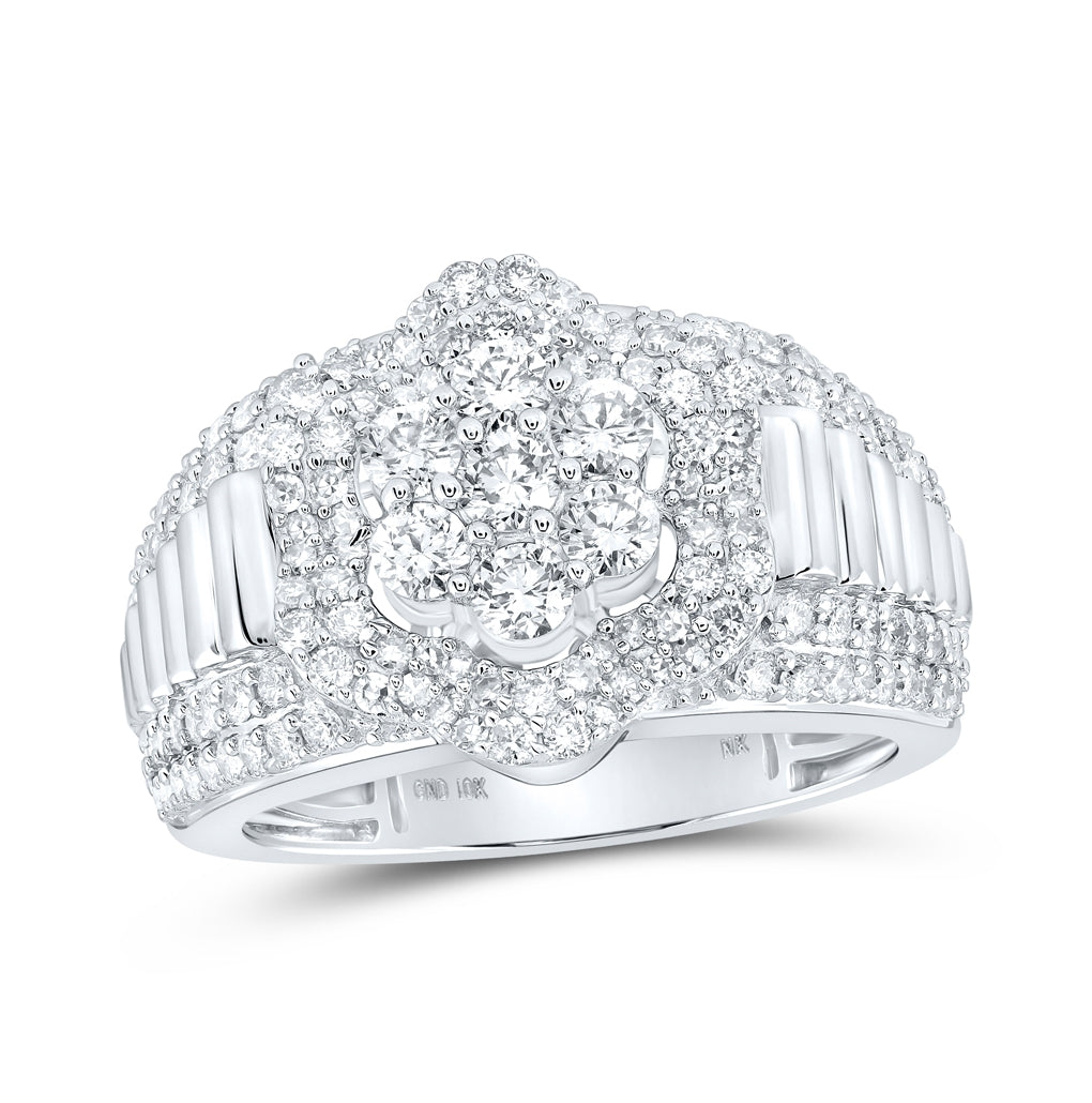 10K Yellow Or White Gold Mens Round Diamond Cluster Band Ring 1-7/8 Cttw, Mens Size: 7-13