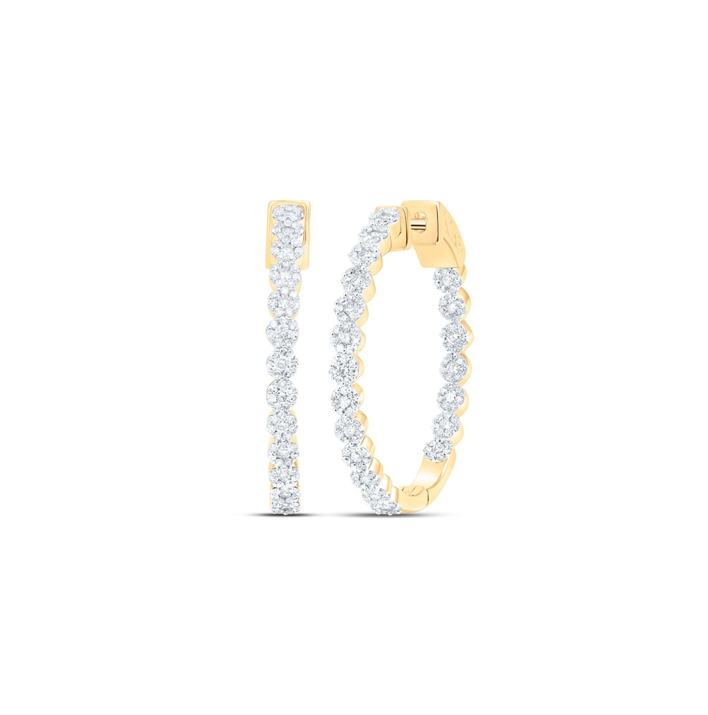 10K Yellow Or White Or Rose Gold Womens Round Diamond Inside Outside Hoop Earrings