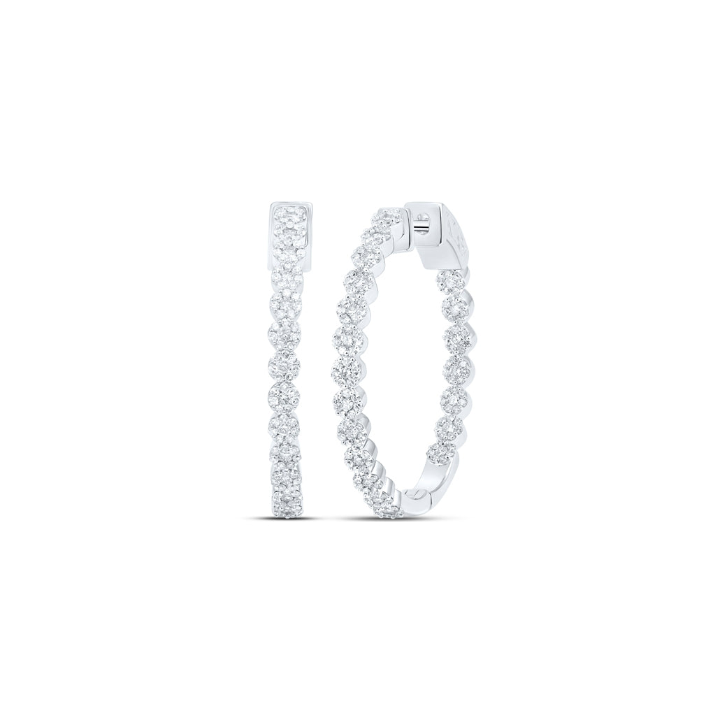 10K Yellow Or White Or Rose Gold Womens Round Diamond Inside Outside Hoop Earrings