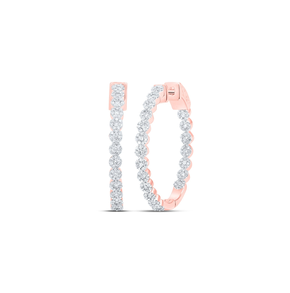 10K Yellow Or White Or Rose Gold Womens Round Diamond Inside Outside Hoop Earrings