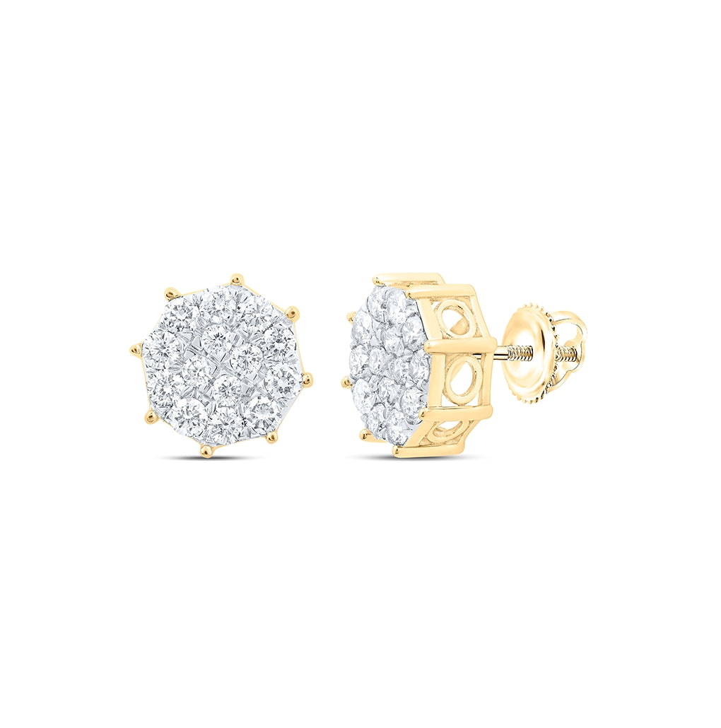 10K Yellow Gold Womens Round Diamond Octagon Cluster Earrings 7/8 Cttw