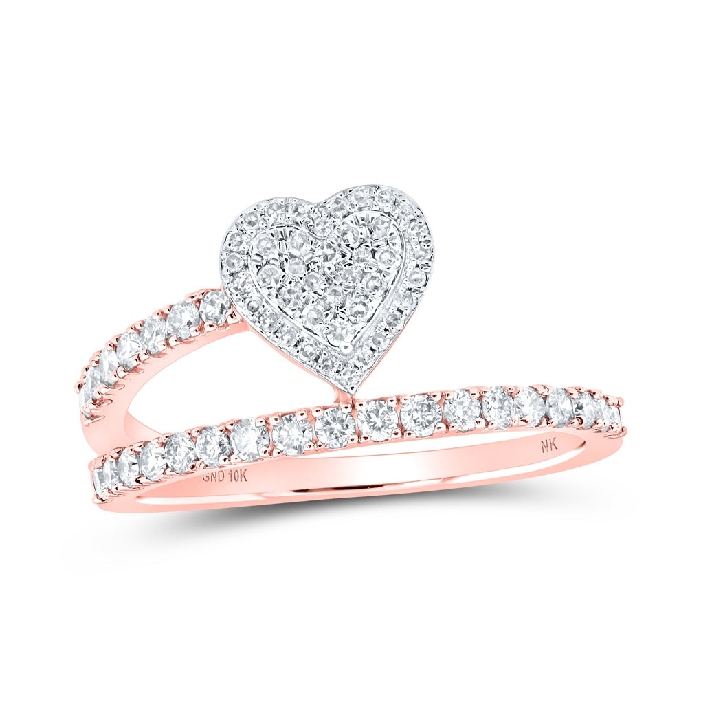 10K White Or Rose Gold Womens Round Diamond Heart Ring , Womens Size: 5-10